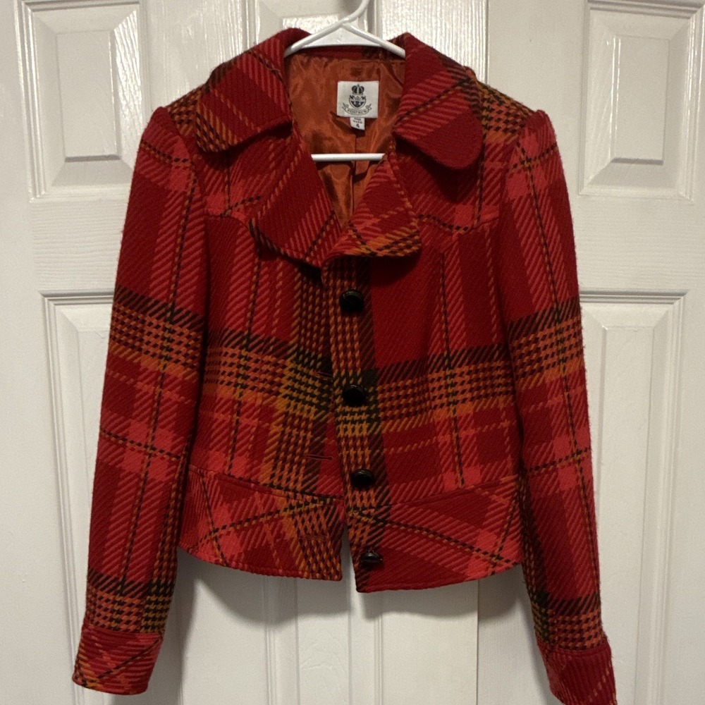 Renfrew Vintage Women's Red Plaid Wool Coat Button Front Short Size 4